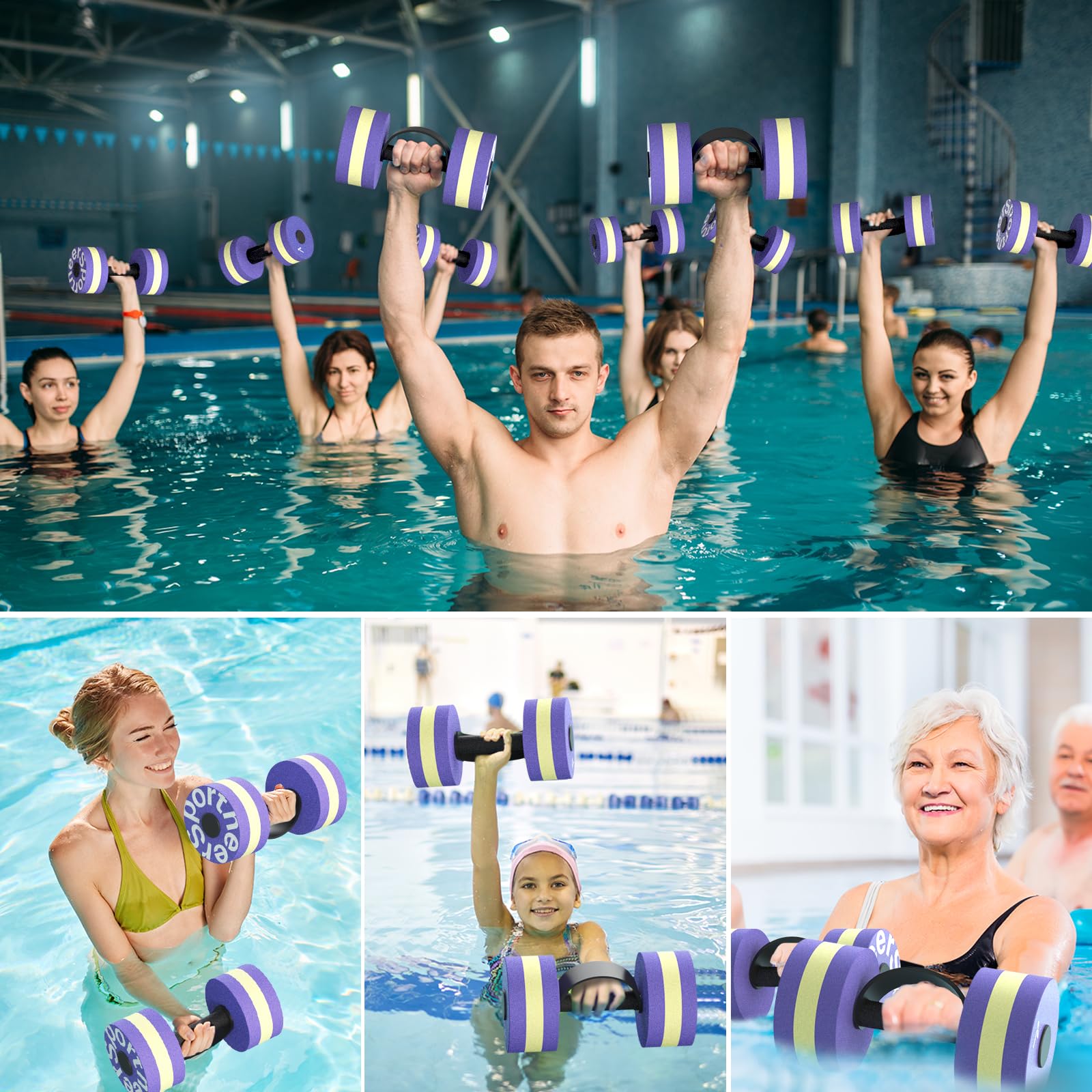 Sportneer Juego de 2 mancuernas acuáticas para ejercicios acuáticos, ejercicios aeróbicos, juego de 2 mancuernas de espuma EVA para piscina, equipo de pesas para aeróbicos acuáticos, pérdida de peso