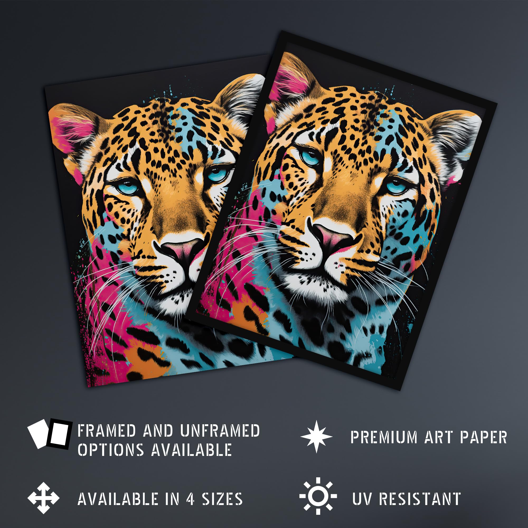 Artery8 Leopard Lounge By Fiona Bryant Cat Head Pop Art Pink Blue Modern Extra Large XL Wall Art Poster Print - Image 2