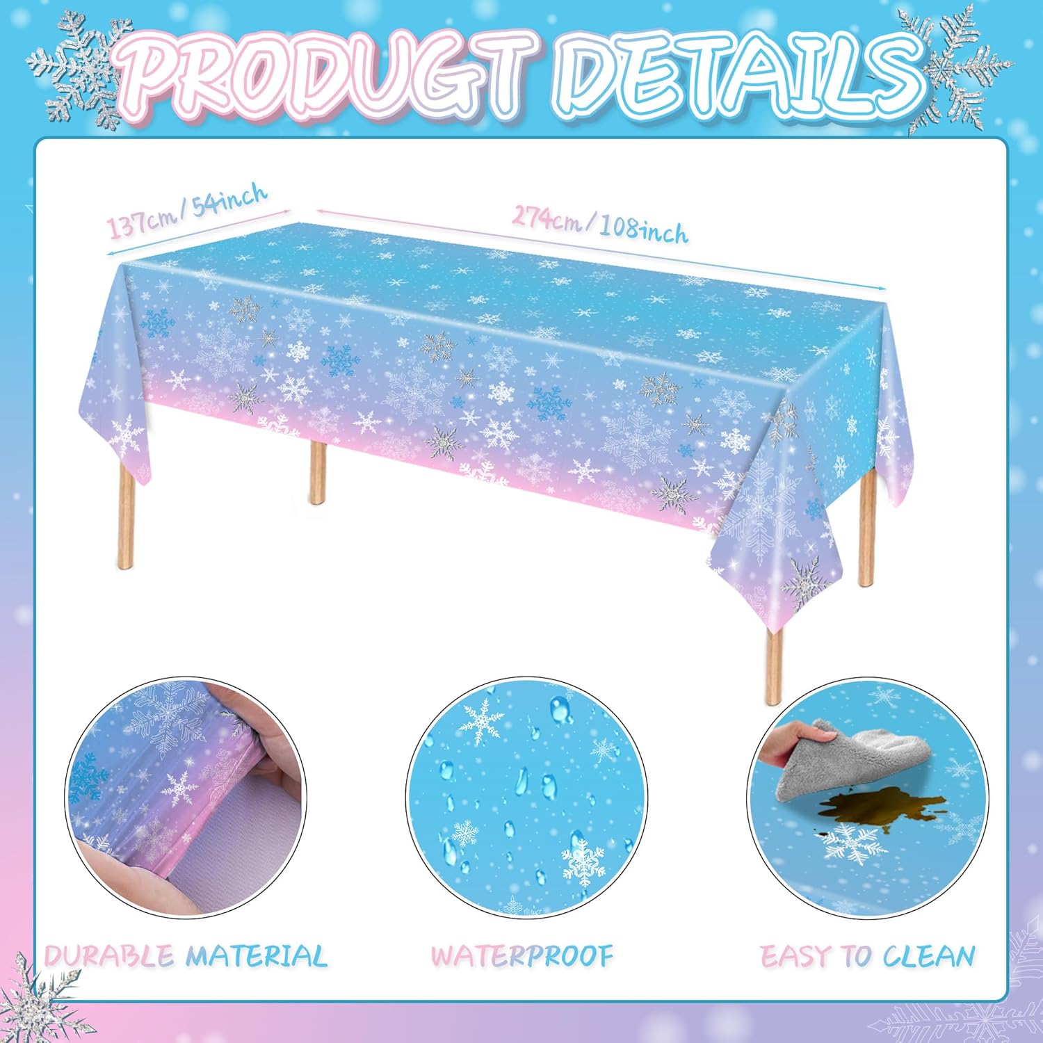 126 Pcs Frozen Birthday Party Supplies Disposable Winter Snowflake Paper Plates Napkins Cups Forks Tablecloth for Christmas Winter Wonderland Frozen Birthday Party Decorations Serves 25 - Image 7