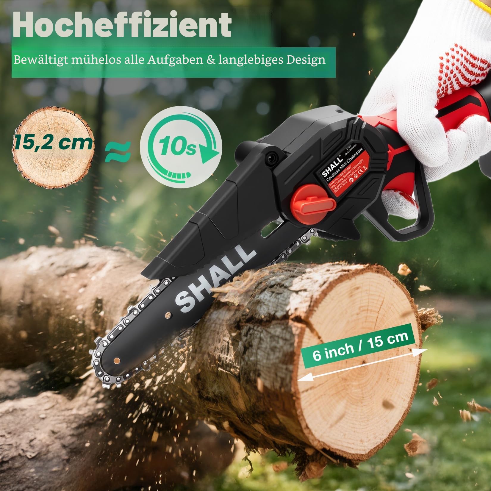 SHALL Tragbare Mini-Kettensäge, Bürstenlosen Motor 21 Volt, 2 Schnelllade-Akkus, 4 Ketten, Äste schneiden, Gartenarbeit, beste Wahl für Ehemann, Vater, Holz-Heimwerker-Liebhaber