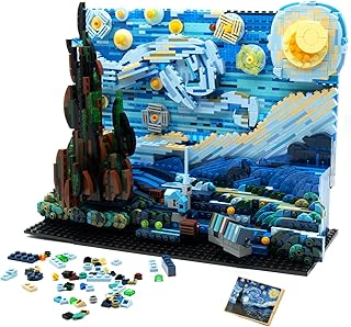 The Starry Night Building Set for Children and Adults,1830 PCS DIY Building Block Set, Vincent Van Gogh Idea Starry Night Building Kit,Educational Assemble 3D Stacking Blocks (Starry Sky)