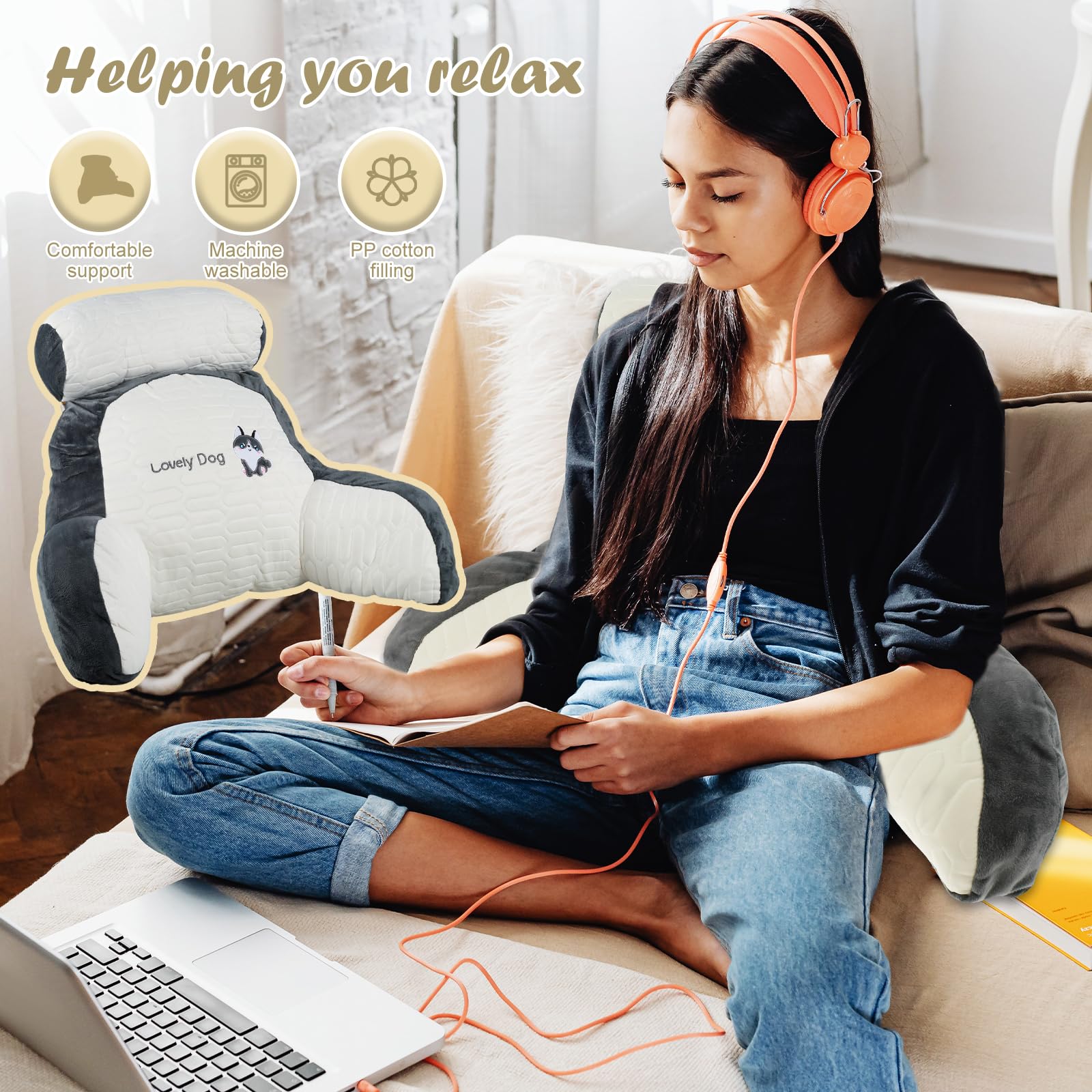 Cuscino Da Lettura Con Braccioli | Supporto Lombare Per Letto E Divano | Federa Rimovibile | Taglia L (70x50x25cm) - Foto 6