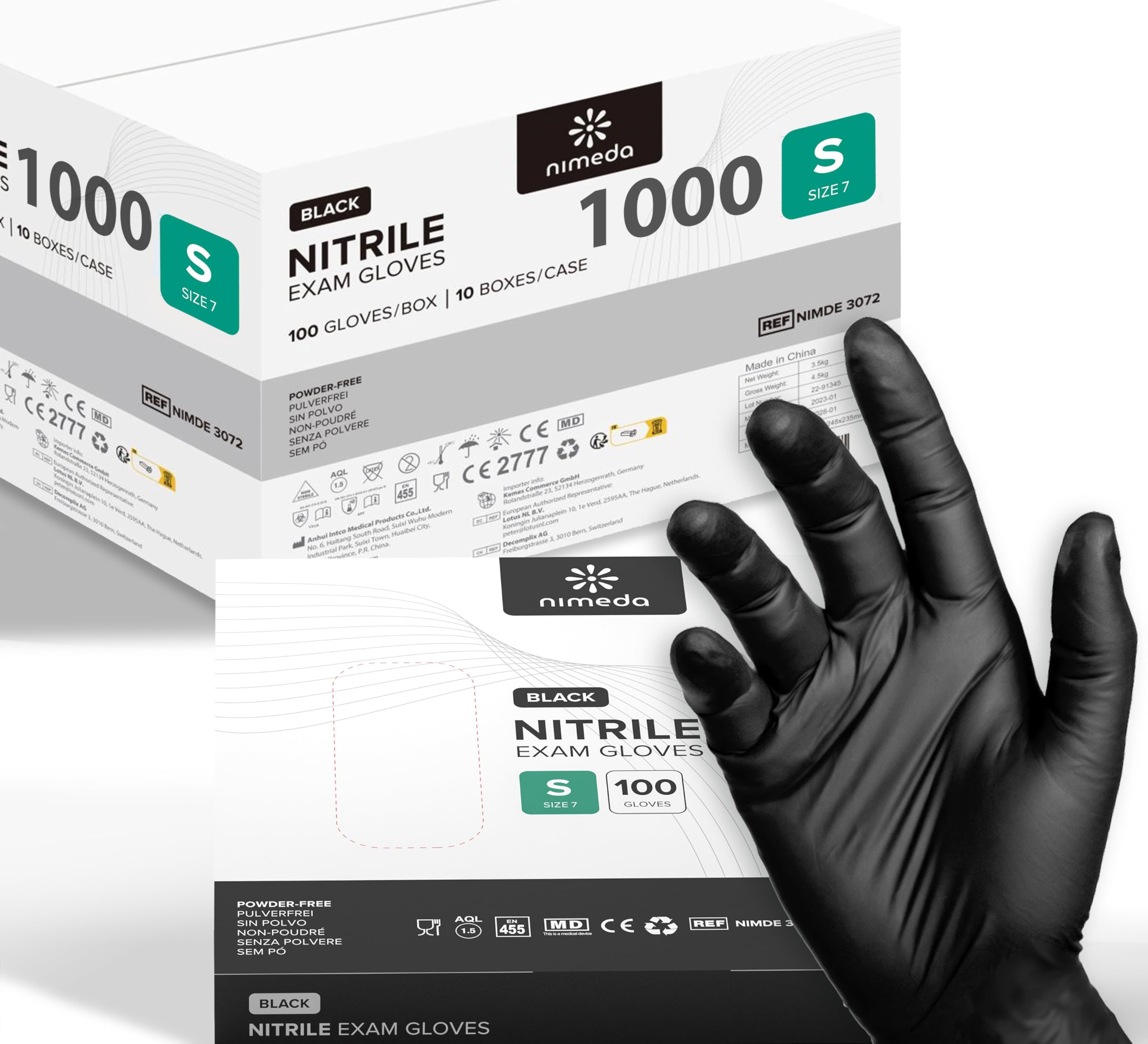 Kemes Guanti in nitrile, 1.000 pezzi, usa e getta, senza lattice, senza polvere, nitrile, taglia S, M, L, XL (Small, nero, 1.000 pezzi)