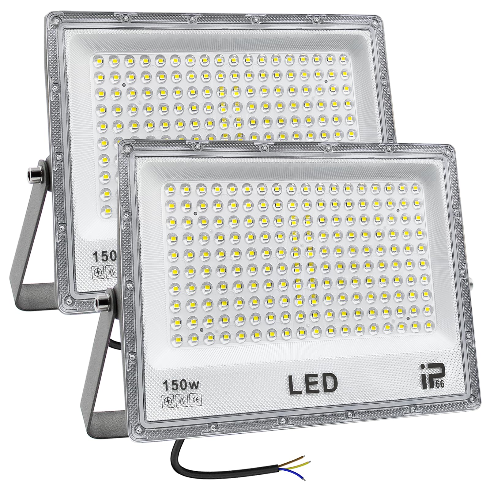 CREATESTAR Foco LED 150W 2 piezas, 14750LM 6500K Proyector LED Exterior,IP66 Impermeable 192 LEDs Super Brillante,Potente foco exterio para Jardín,Garaje, Terraza,Patio Trasero