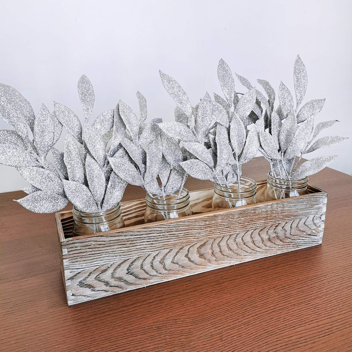 20 Pieces Artificial Silver Glitter Leaf Spray Leaf Picks 13" Tall for Christmas Winter Wedding Wreath Tree Swag Floral Arrangment Vase Bouquets Table Centerpieces Decoration