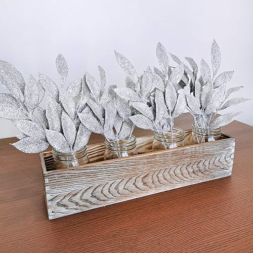 Miniatura 6 de 20 palillos de hojas artificiales plateadas con purpurina de 13 pulgadas de alto para Navidad, invierno, corona, árbol, arreglo floral, florero,