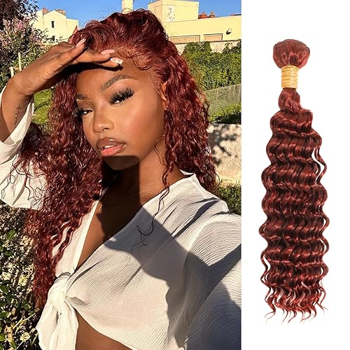 Paquetes de cabello humano rizado marrón rojizo, cabello grueso castaño cobrizo, onda profunda, paquetes individuales de cabello humano 10A,