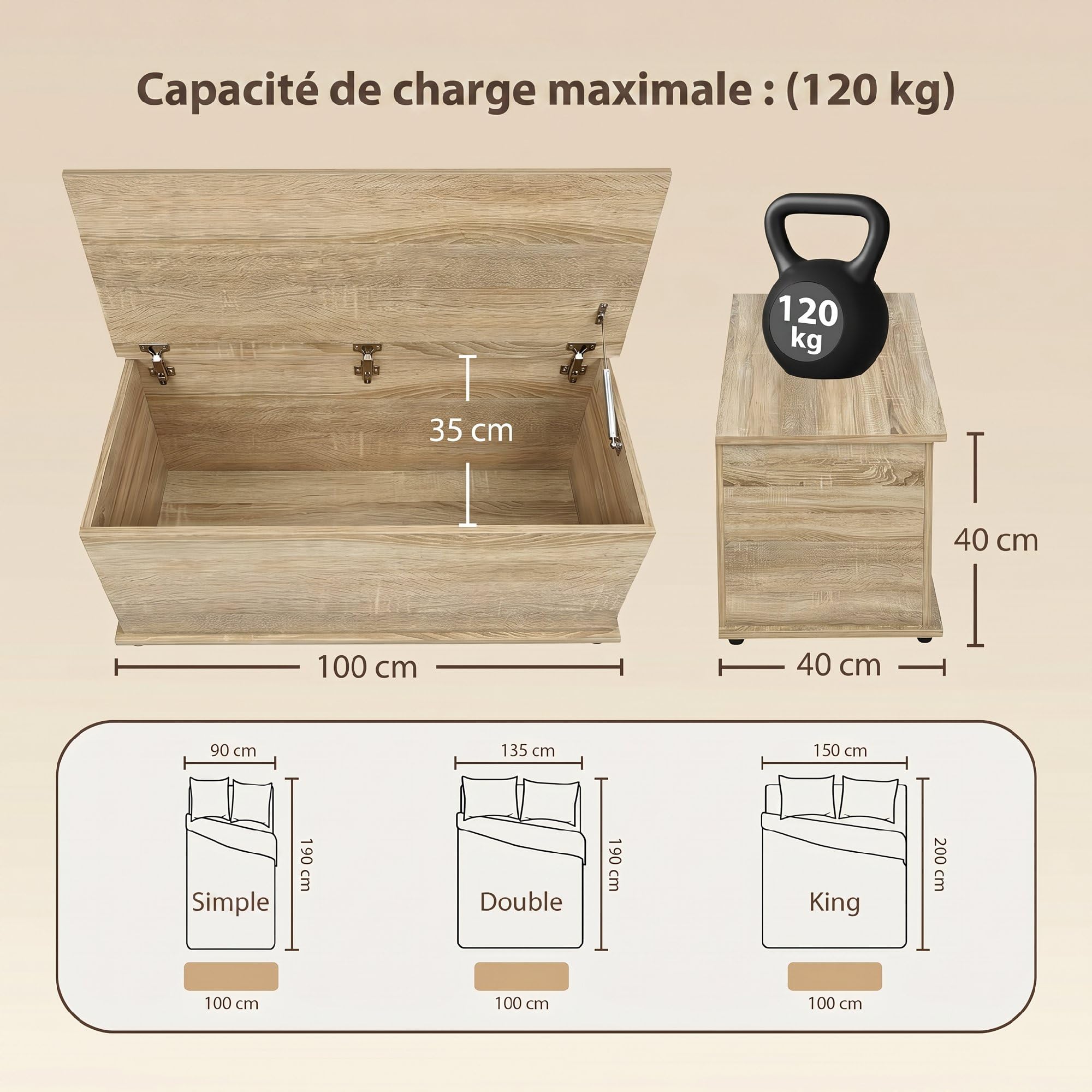 HOMCOM Aufbewahrungsbox, Bank mit Klappdeckel und Sicherheitsscharnieren, Schuhbank, Eingangsmöbel, Flur, Schlafzimmer, Wohnzimmer, 100 x 40 x 40 cm, Naturholzoptik