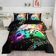 Kids Comforter Set Gamepad Baseball Printed Pattern Bedding Set with 1 Comforter and 2 Pillowcases for Girls Boys Bedroom All SeasonGamepad Baseball Twin