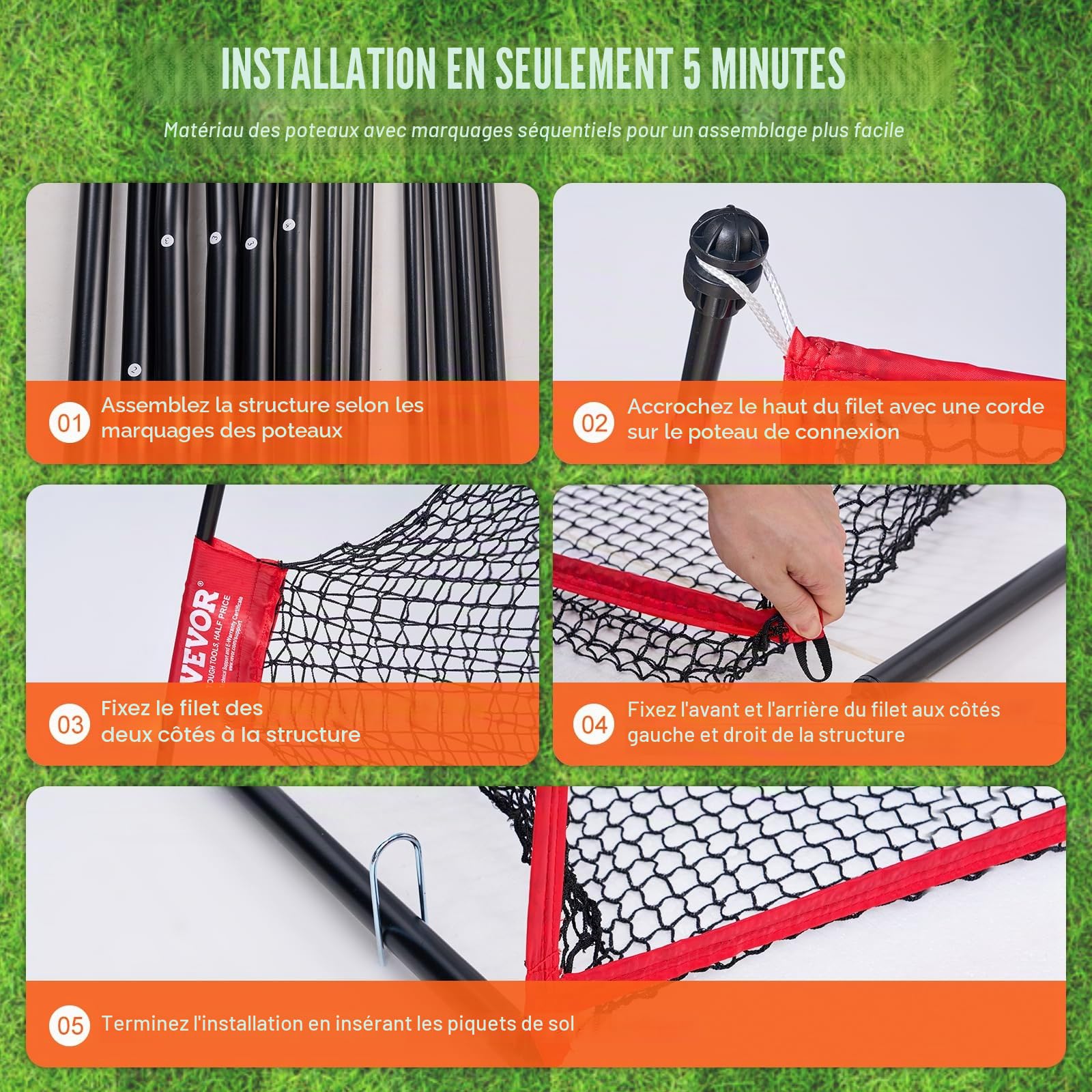 VEVOR Filet d'Entraînement au Golf 329x217 cm, Filet de Frappe de Golf pour Extérieur Intérieur, avec Cadre en Fibre de Verre Solide et Sac de Transport, Matériels d’Entraînement pour Amateurs de Golf