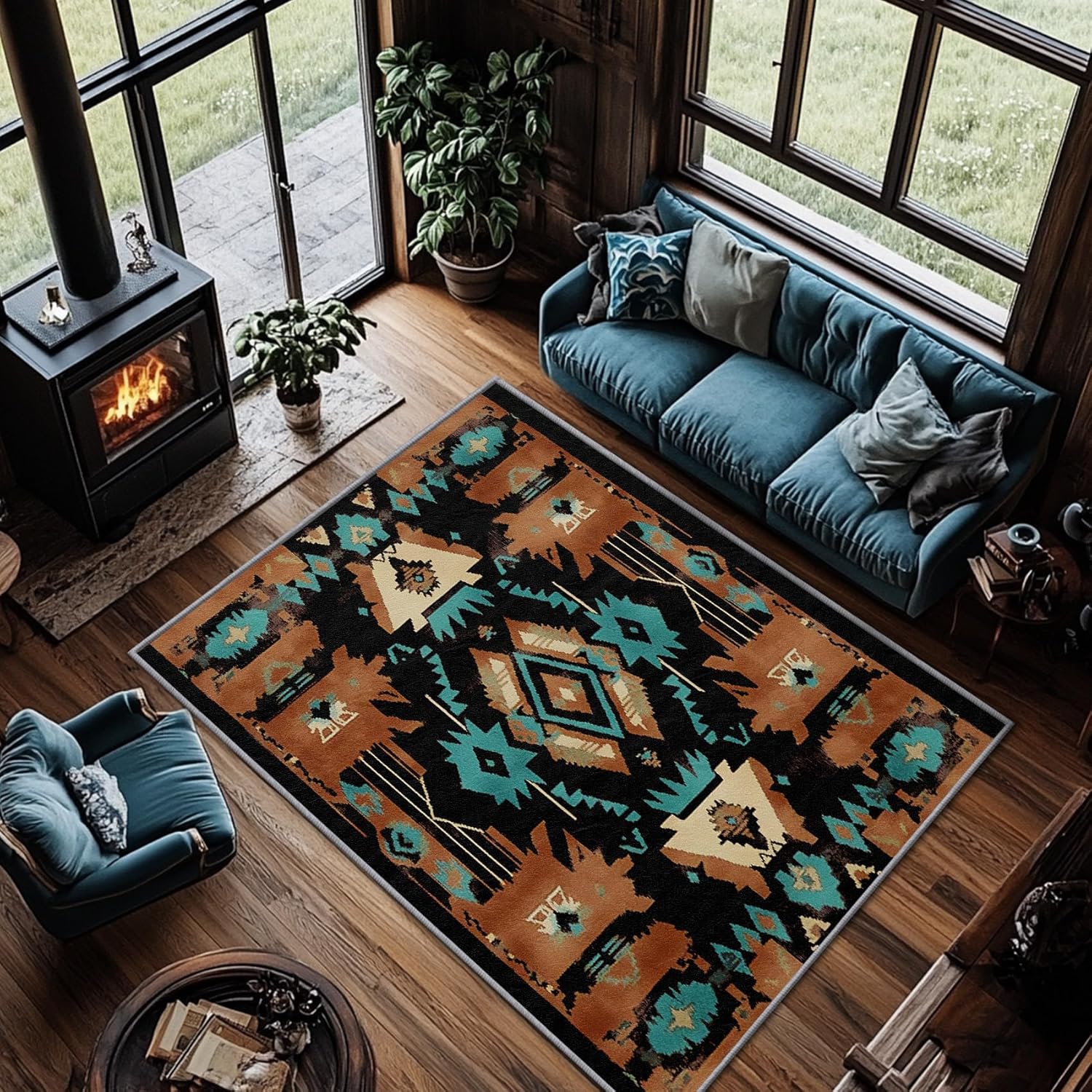 Southwest Rug Small - Native American Rug 2x3, Southwestern Aztec Tribal Area Rugs, Boho Farmhouse Vintage Door Mat, Washable & Non Slip & Soft Small Carpet Home Decor #A365