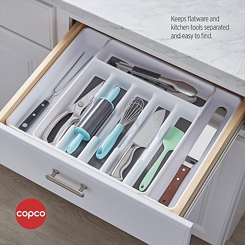 Miniatura 9 de Copco Basics - Organizador de cajones expandible de 6 compartimentos, 15.1 x 12.9 x 2.2 pulgadas, blancogris carbón