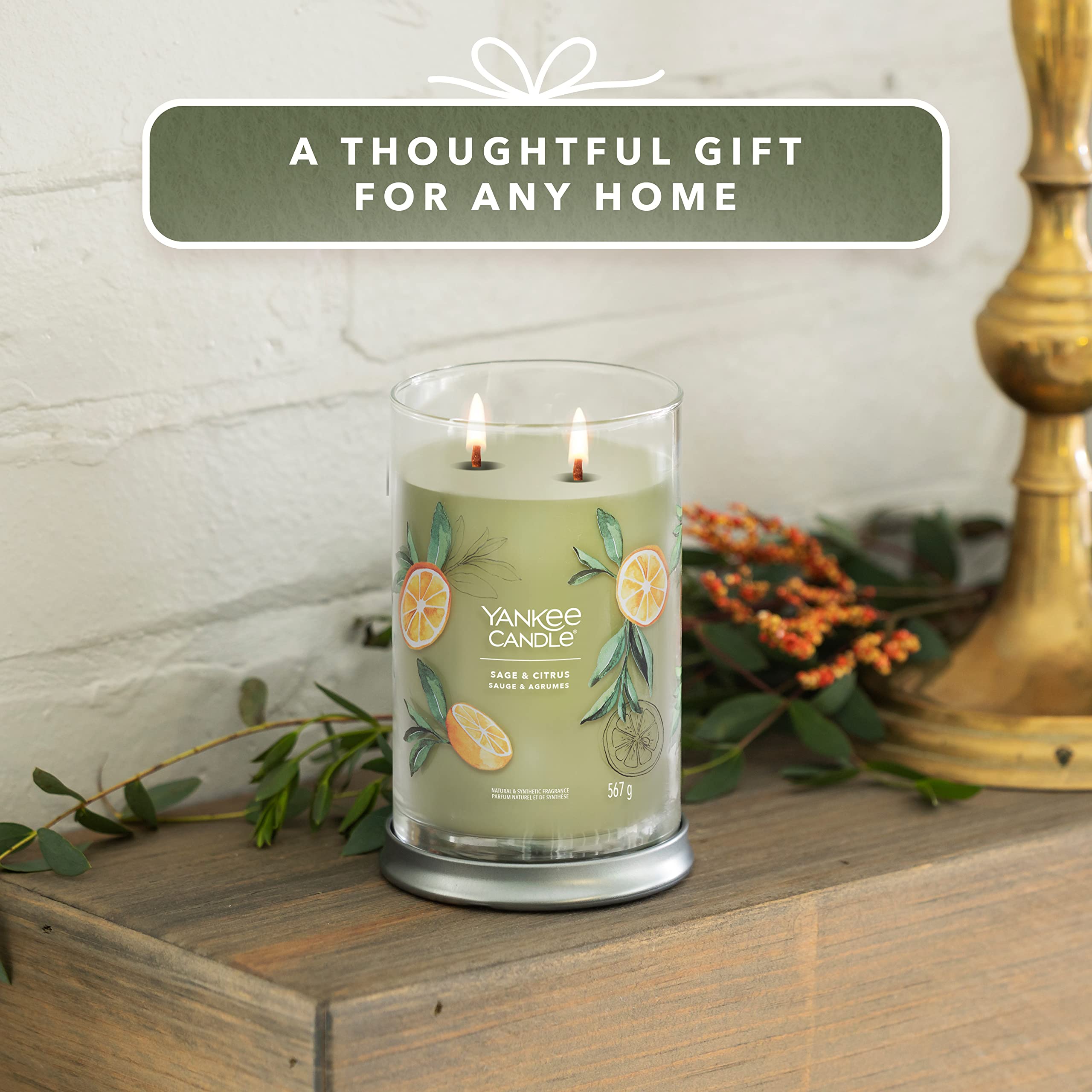 Yankee Candle Signature Bougie parfumée | Grande bougie parfumée sauge et agrumes avec double mèche | Bougie à combustion longue en cire de soja | Cadeau parfait pour femme