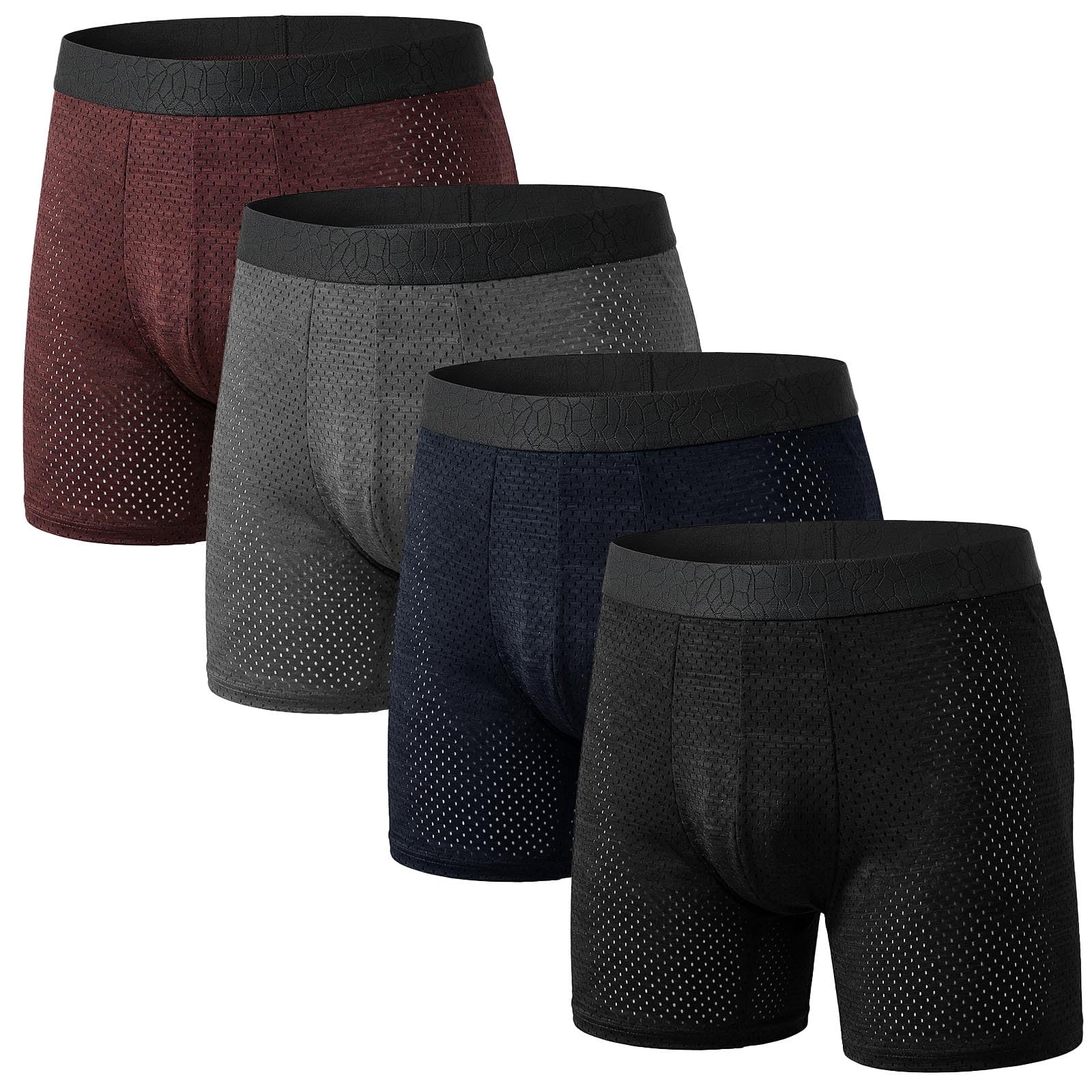 Hellomamma Boxer Homme Calecon Long: sous-Vêtement Boxers Anti Frottement Respirant en Maille Confortables sans Étiquette pour Sport Running Fitness Lot de 4