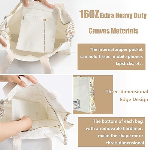 Miniatura 10 de Bolsa de lona con cremallera, duradera, portátil, reutilizable, bolsa de lona estética para mujeres