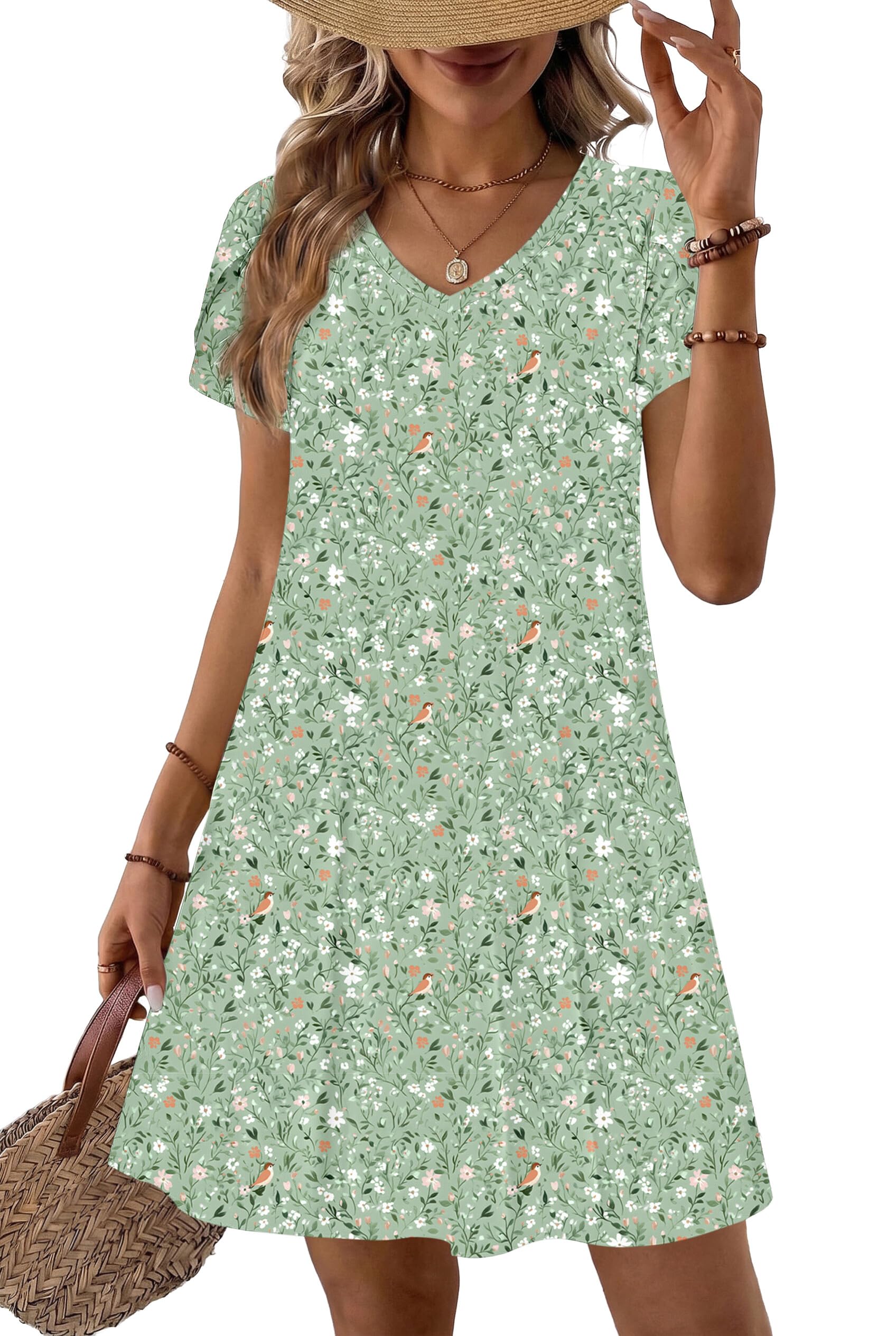 Zeagoo Womens Summer A-Line Dress with Pockets Mini Short Sleeve Dresses Flowy Beach Swing Dress 2026 Vacation Travel