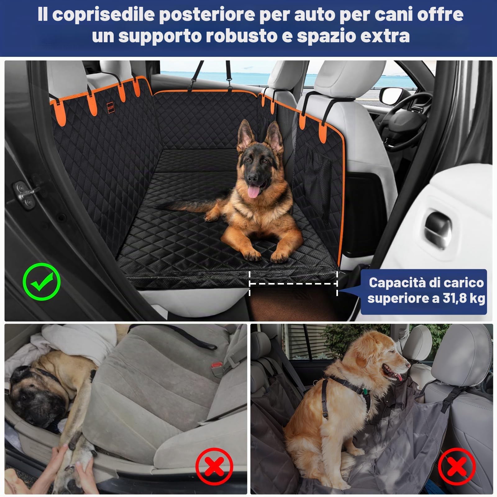 JOEJOY Coprisedile Auto per Cani, Estensore per Sedile Posteriore per Cani, Coprisedile Posteriore Auto per Grandi Fondo Rigido, Telo Auto per Cani Antigraffio Impermeabile Amaca per Cani, Nero