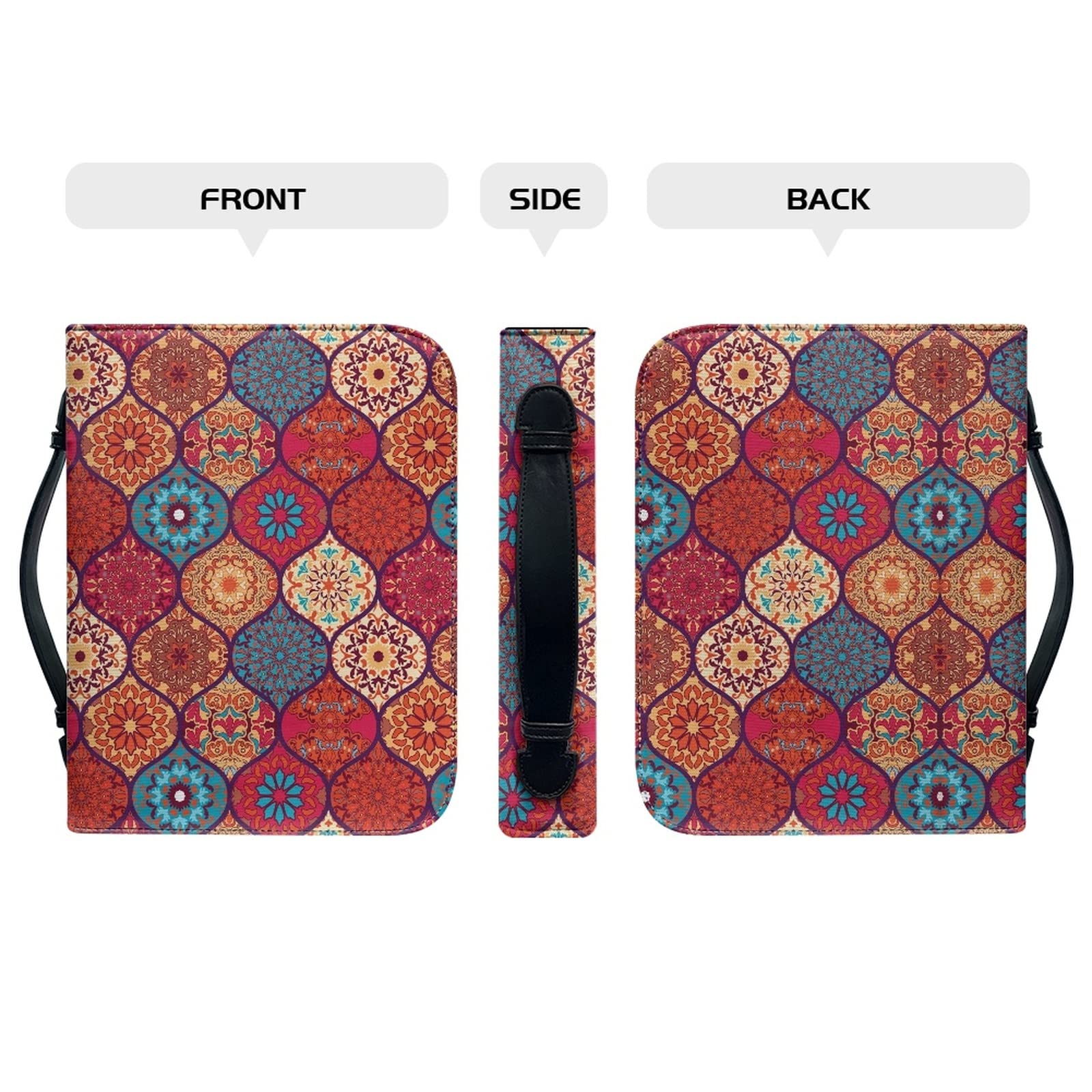 Kuiaobaty Moroccan Tile Pattern Small Book Cover with Zipper and Handle 9"x6", Bohemia Ethnic Bible Book Covers Holds & Protects - Image 3