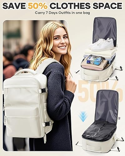 Miniatura 4 de Mochila de sellado al vacío para ropa de viaje con bomba de aire, impermeable, portátil, Airback, mochila de transporte, Beige (con bomba