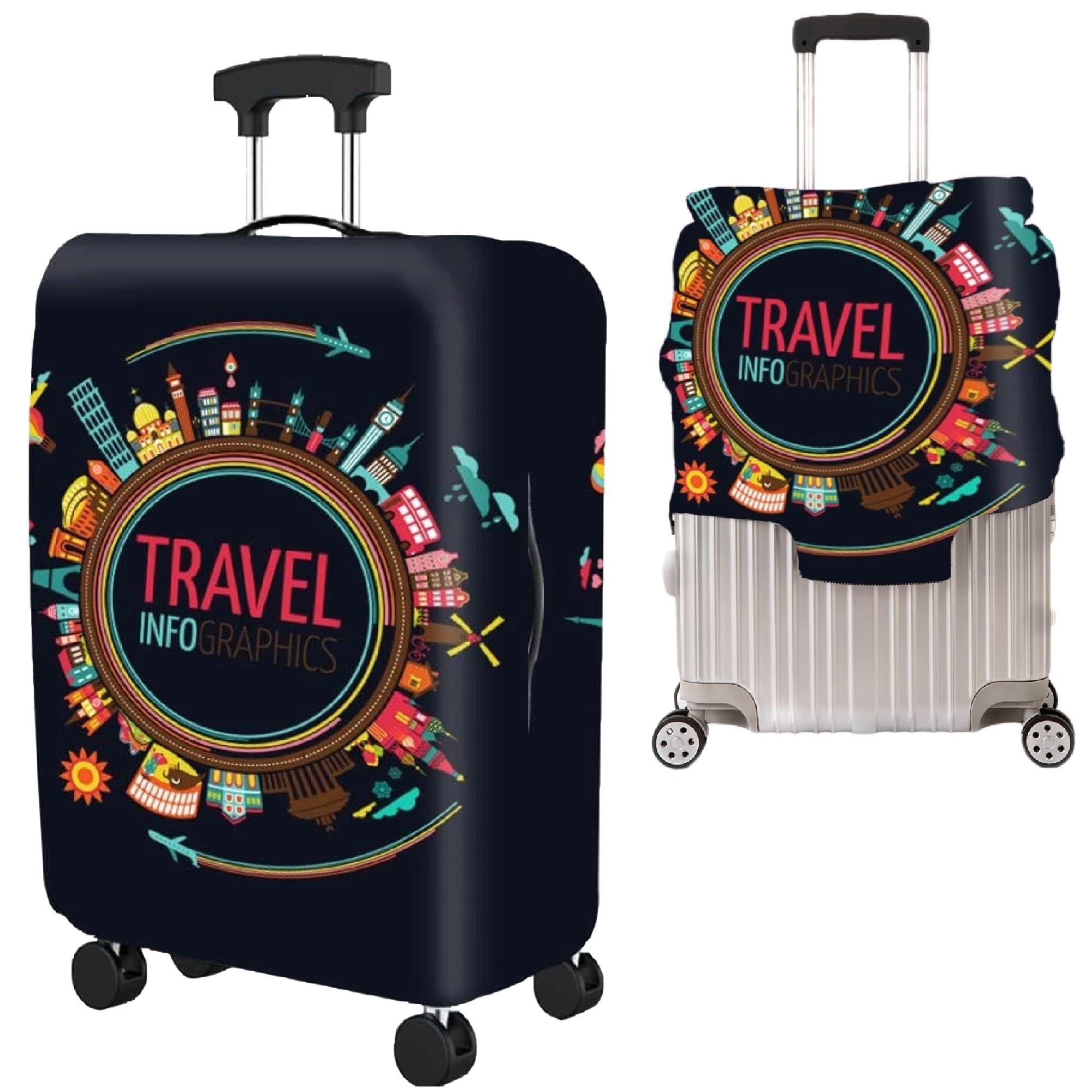luggage cover trolley travel covers, washable dust proof anti-scratch suitcase protector (black, l (27"-30"))