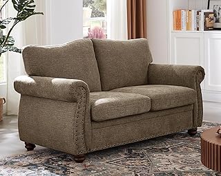ONBRILL Nailhead Sofa, 66 Inch Small Couch with Rolled Arms, Chenille Fa...