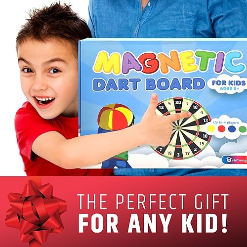 Miniatura 5 de HMmagnets Large & Safe Magnetic Dart Board (Wooden Frame) for Kids & Adults - Fun Game for Up to 4 Players - Including 12 Colorful Darts + Dry Erase