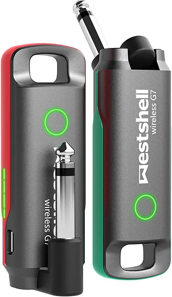 Wireless Guitar Transmitter Receiver, 1 Key to Switch Wireless Guitar System, Supports 10-channel Transmission and Perfectly Compatible with Guitar Accessories with 6.35 mm Audio Interface