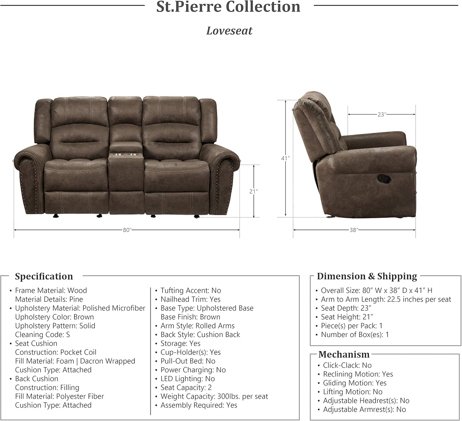 Lexicon St. Pierre 2-Piece Reclining Living Room Set, Brown : Everything Else