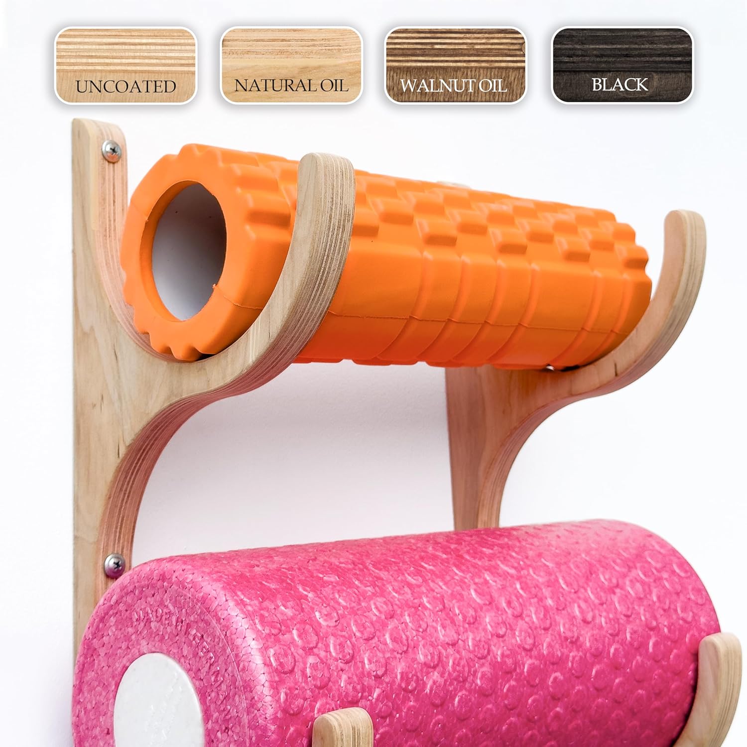 Yoga mat Holder, Wall Mounted Wooden Hooks for Storage in Yoga Room, Gym, Fitness Studio, Handmade Wood Rack, Gift for Yoga Lovers (Natural Oil, 3 Tier: 25.5 in х 7.8 in х 6.5 in)