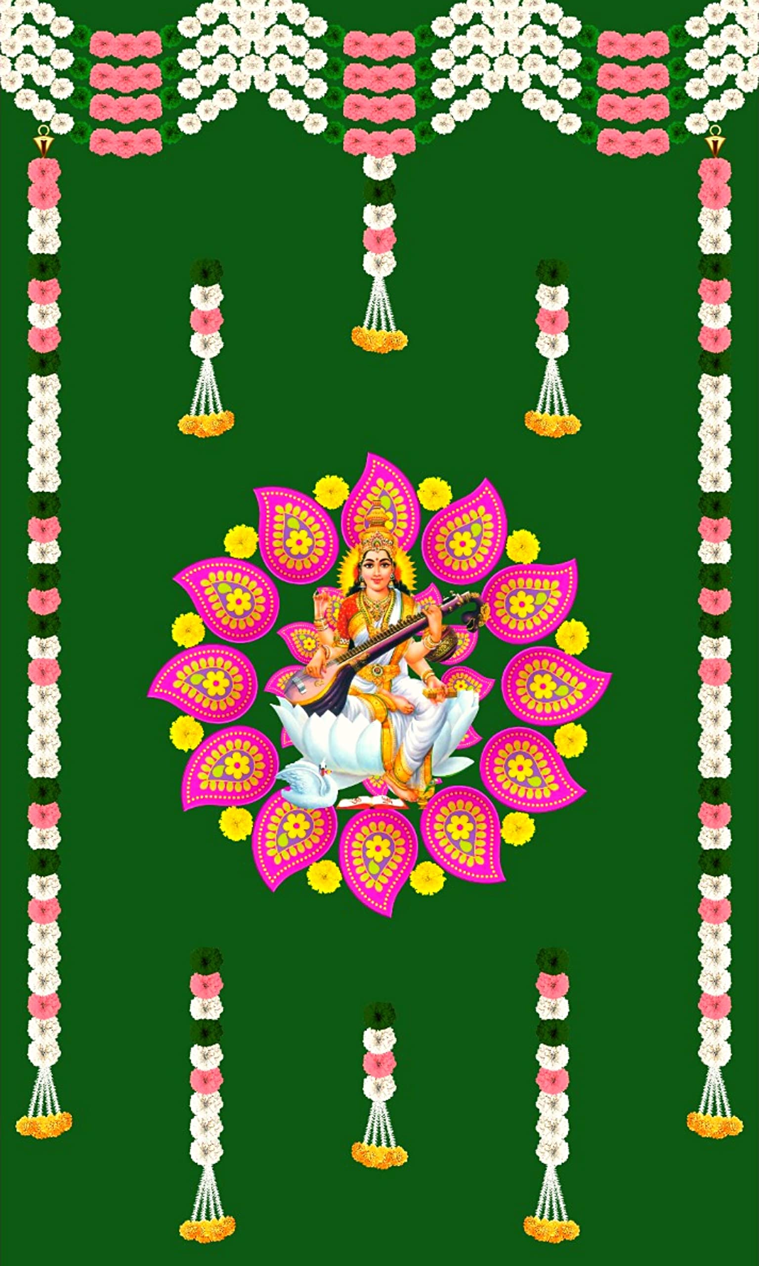 EpoojaCart Decorative Backdrops - Saraswathi Backdrop - Decorative Backdrops - Green Saraswathi Backdrop with Flower Design (5 * 8 ft) (B09QKSK8PJ) Amazon Price History, Amazon Price Tracker