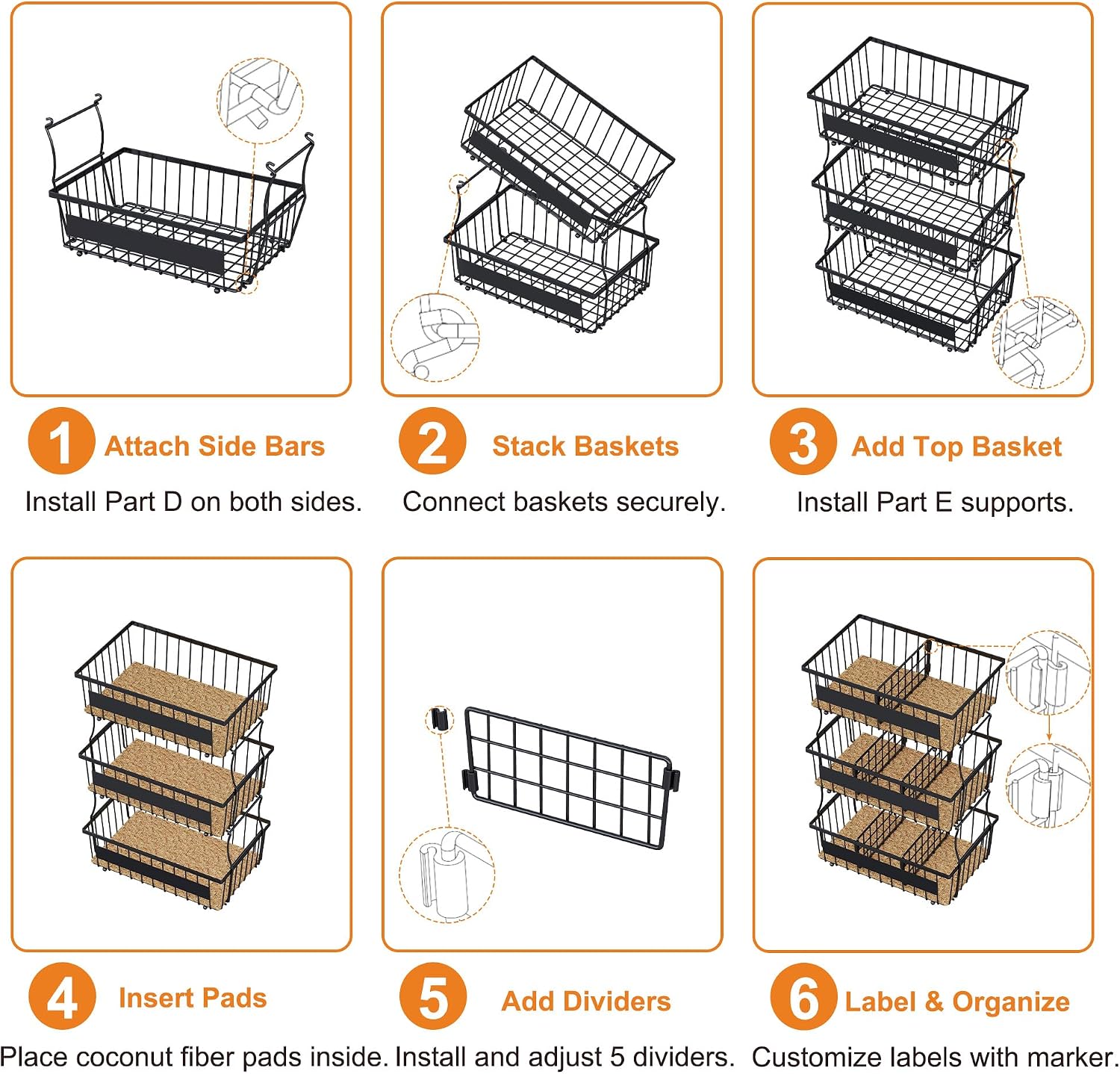Egg Holder Countertop with Coco Coir Liner & 5 Dividers for Egg Storage