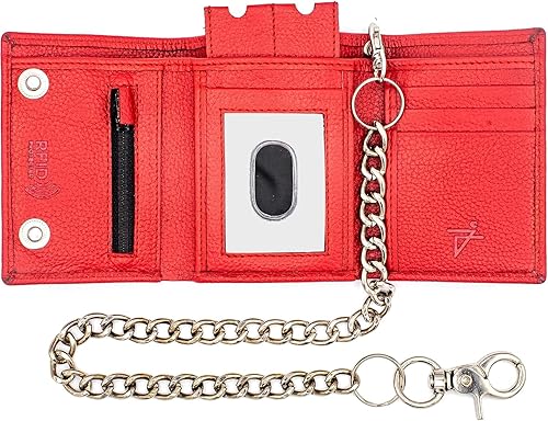 Billeteras de cadena para hombre, cadenas de motociclista, cuero de vaca de grano superior, billetera triple con cadena, textura de serpiente segura