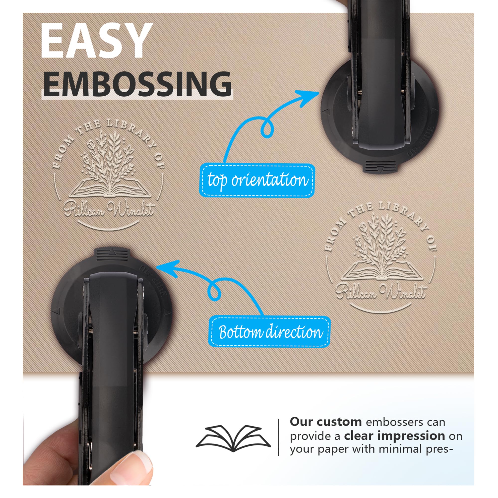 Custom Book Embosser | Book Stamp Personalized | Personal Library Embosser Custom Self-Ink Stamp from The Library of Customizable Embossing (Flowers 1)