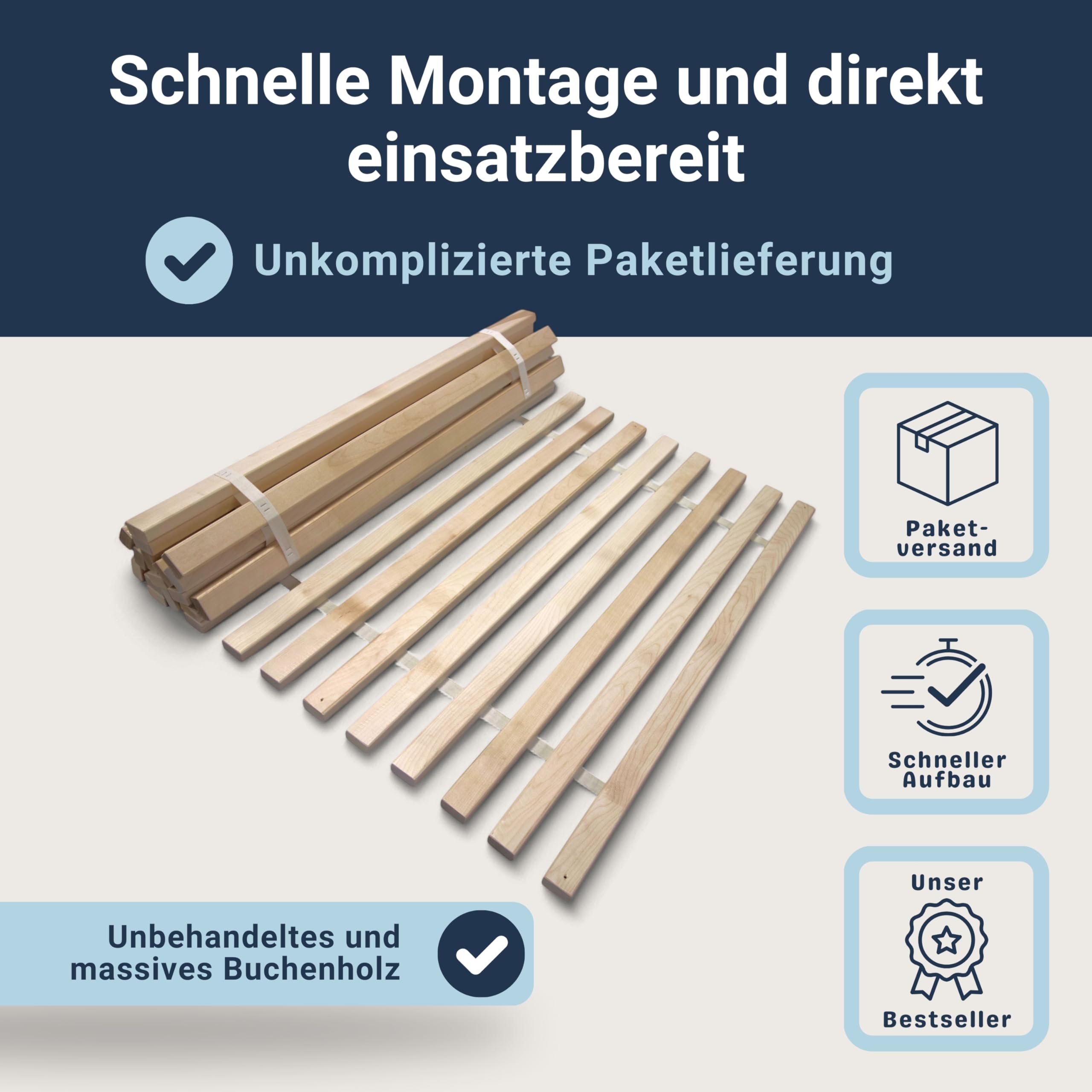 Betten-ABC Madera Rollrost XXL mit 23 extra stabilen Leisten aus massiven Buchenholz, belastbar bis ca. 280 kg Größe 70 x 140 cm