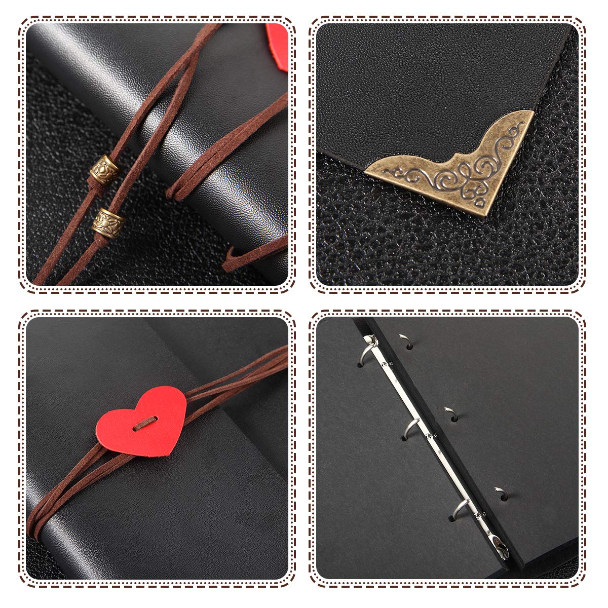 ThxMadam Scrapbook skórzany album fotograficzny księga gości ślubna pamiątki DIY z 60 czarnymi stronami, prezent na Walentynki, urodziny, Boże Narodzenie, podróż, ślub, dla żony, matki, córki,