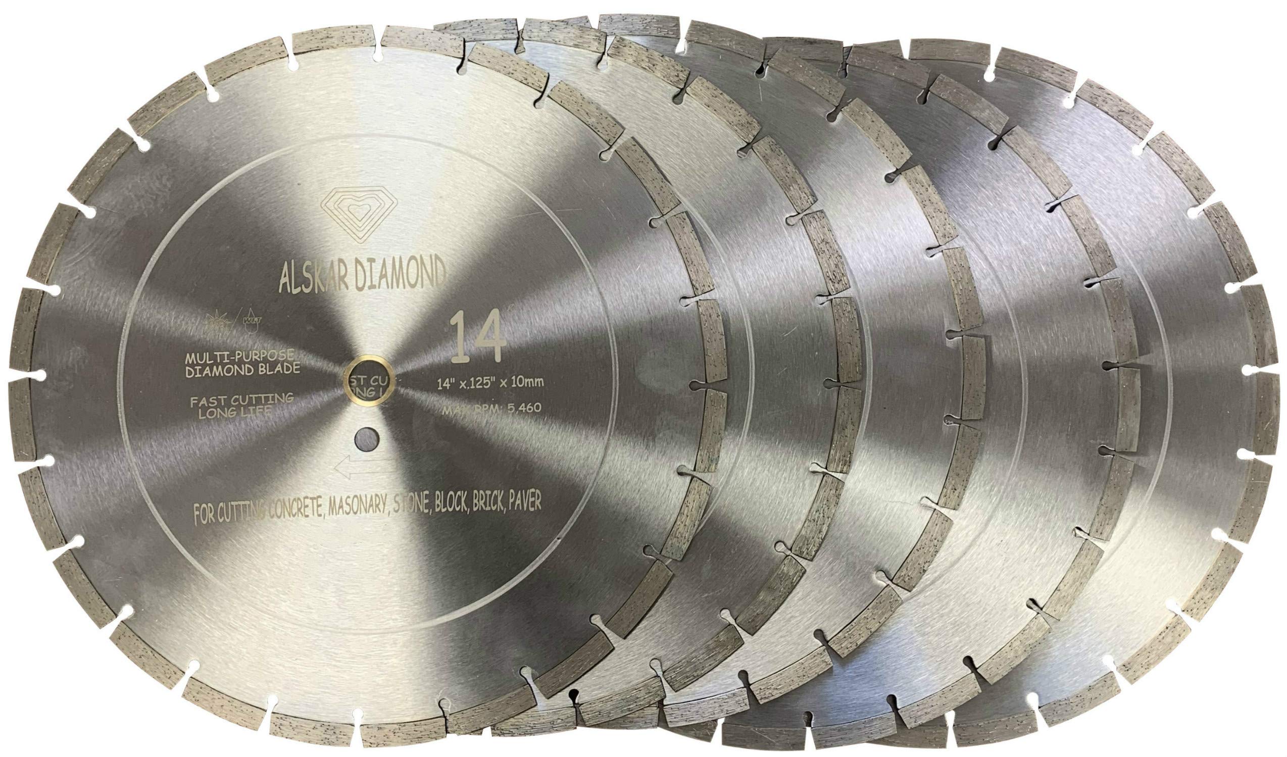 (5 Pack) ALSKAR DIAMOND ADLSS 14 inch Dry or Wet Cutting General Purpose Segmented High Speed Diamond Saw Blades for Concrete Stone Brick Masonry (14"
