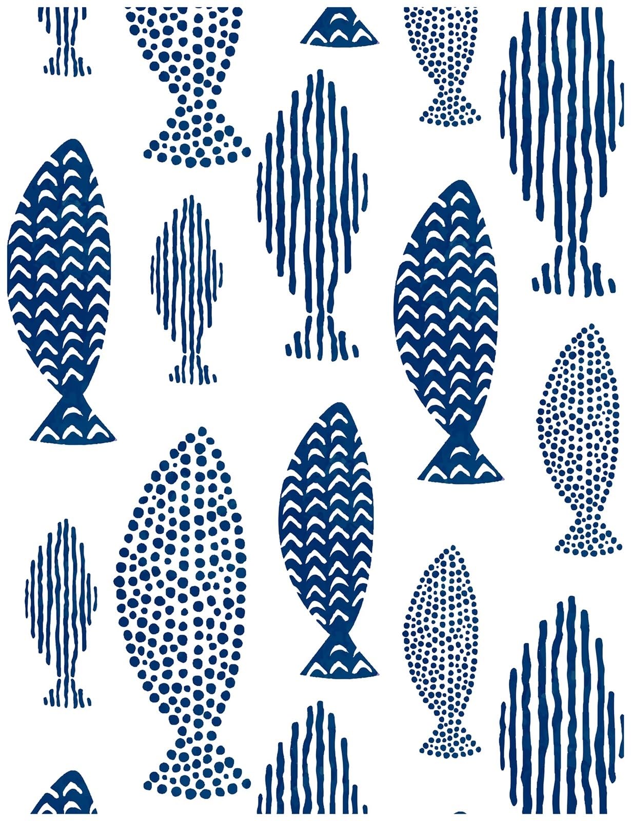 ITRHJTGP Wallpaper Peel and Stick Wallpaper Abstract Underwater World Fish Trellis Indigo Blue Removable Contactpaper(5mx45cm(196x17.7in))