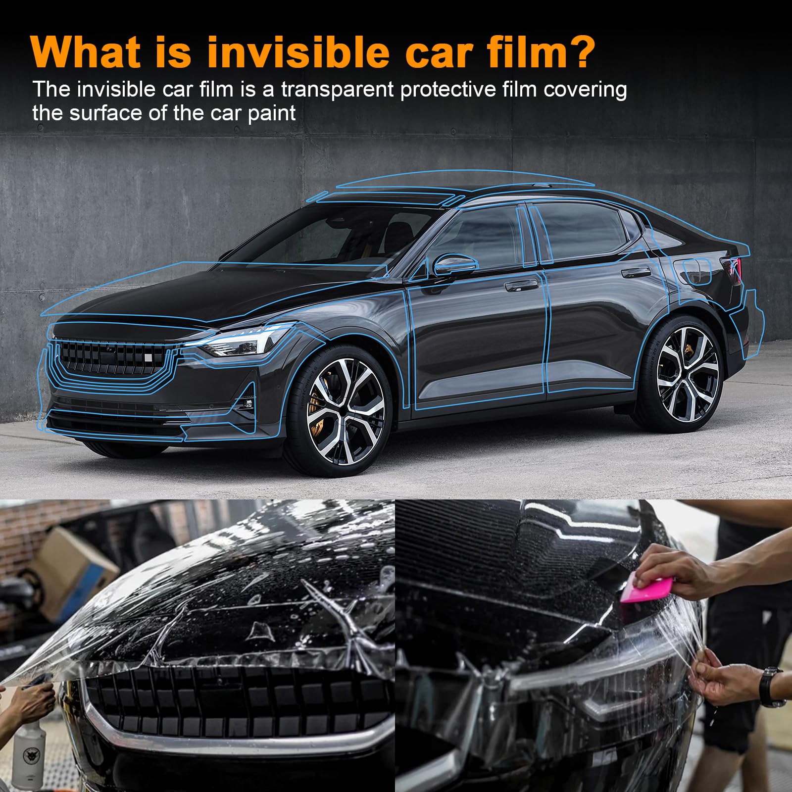 Kompatibel mit Volvo Polestar 2 2021 2022 2023 2024 8.5mil TPU PPF Vorgeschnittene Selbstklebende Lackschutzfolie Transparent Polestar 2 Dekoration Zubehör (Tür 4St)