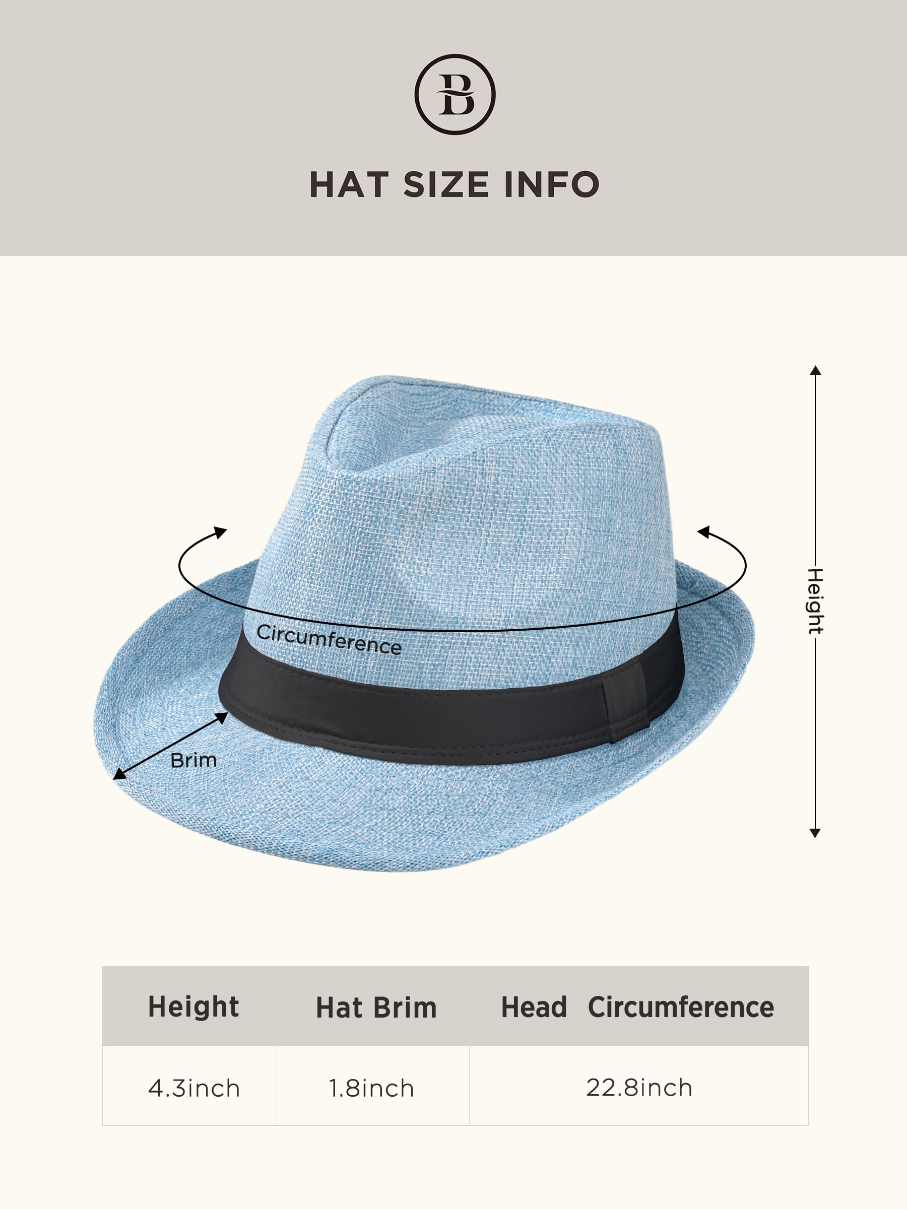 Babeyond Cappello di paglia Fedora da uomo stile anni ‘20, in feltro, modello Panama a tesa stretta, con nastro
