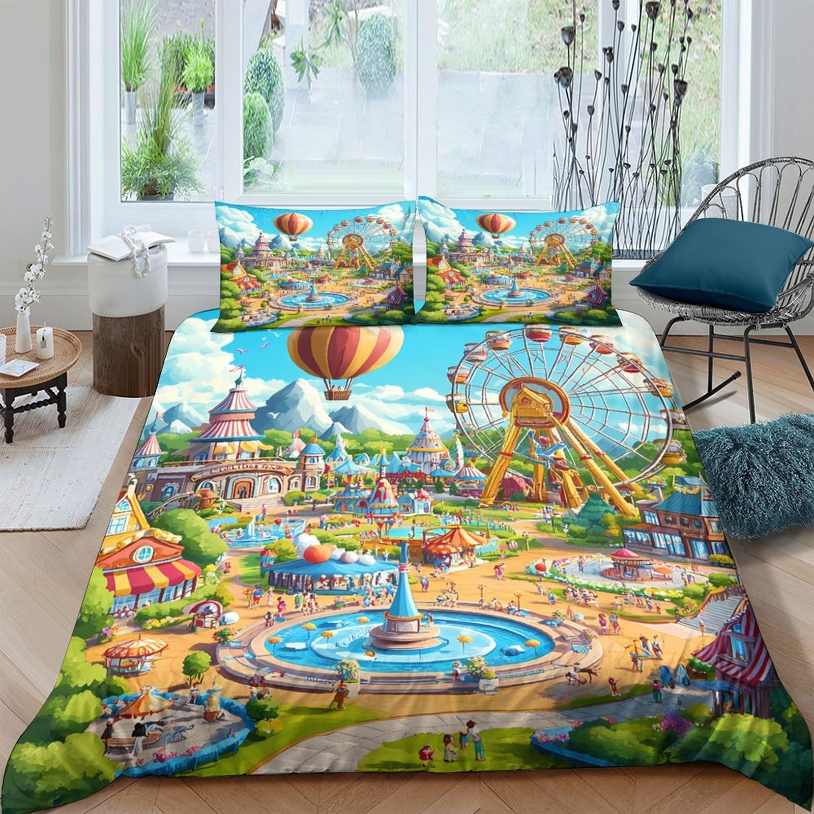 Ctjqhvkz Style-10 3D Printed Amusement Park Fitted Sheet Microfiber Soft Colorful Carnival Bed Cover For Bedroom Dorm Mattress Decor Single（135X200cm）