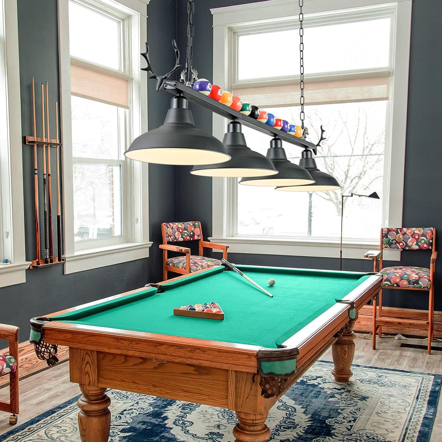 Pool Table Light, Billiard Light for 7' 8' 9' Pool Table, Hanging Billiards Light for Billiard Room, Game Room, Restaurant, Coffee Shop (4 Lights)