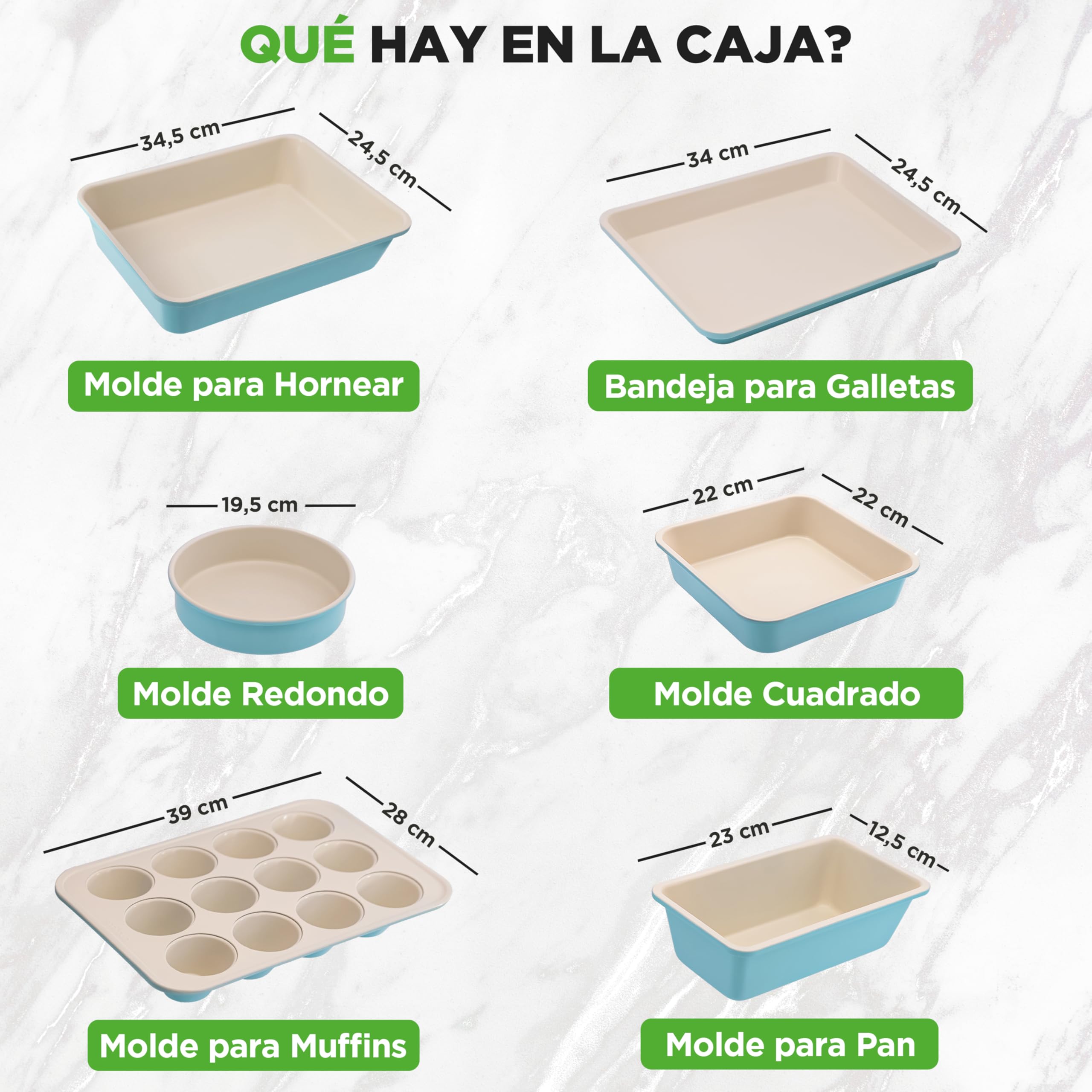Nutrichef bandejas horno, Para galletas, Bizcochos, Moldes para muffins y pasteles, Set de 6 piezas, Duraderas, Antiadherentes