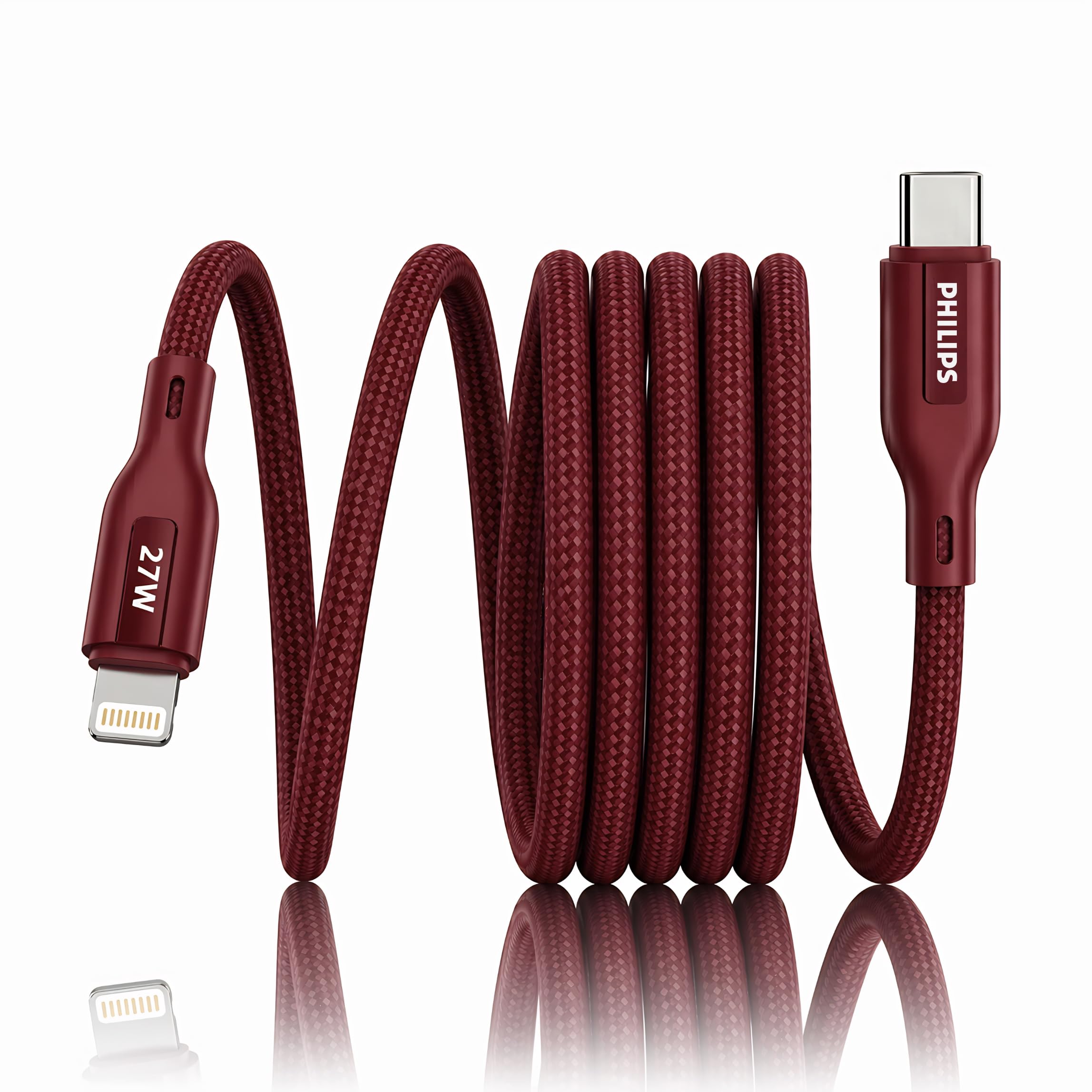 PHILIPS DLC4130LI/94 27W iPhone Original Type-C to Lightning Fast Charging Cable (1m, Iron Red) | MFi Certified | 480Mbps Data Sync | Nylon Braided | Compatible with iPhone & Other Lightning Devices-picture-10