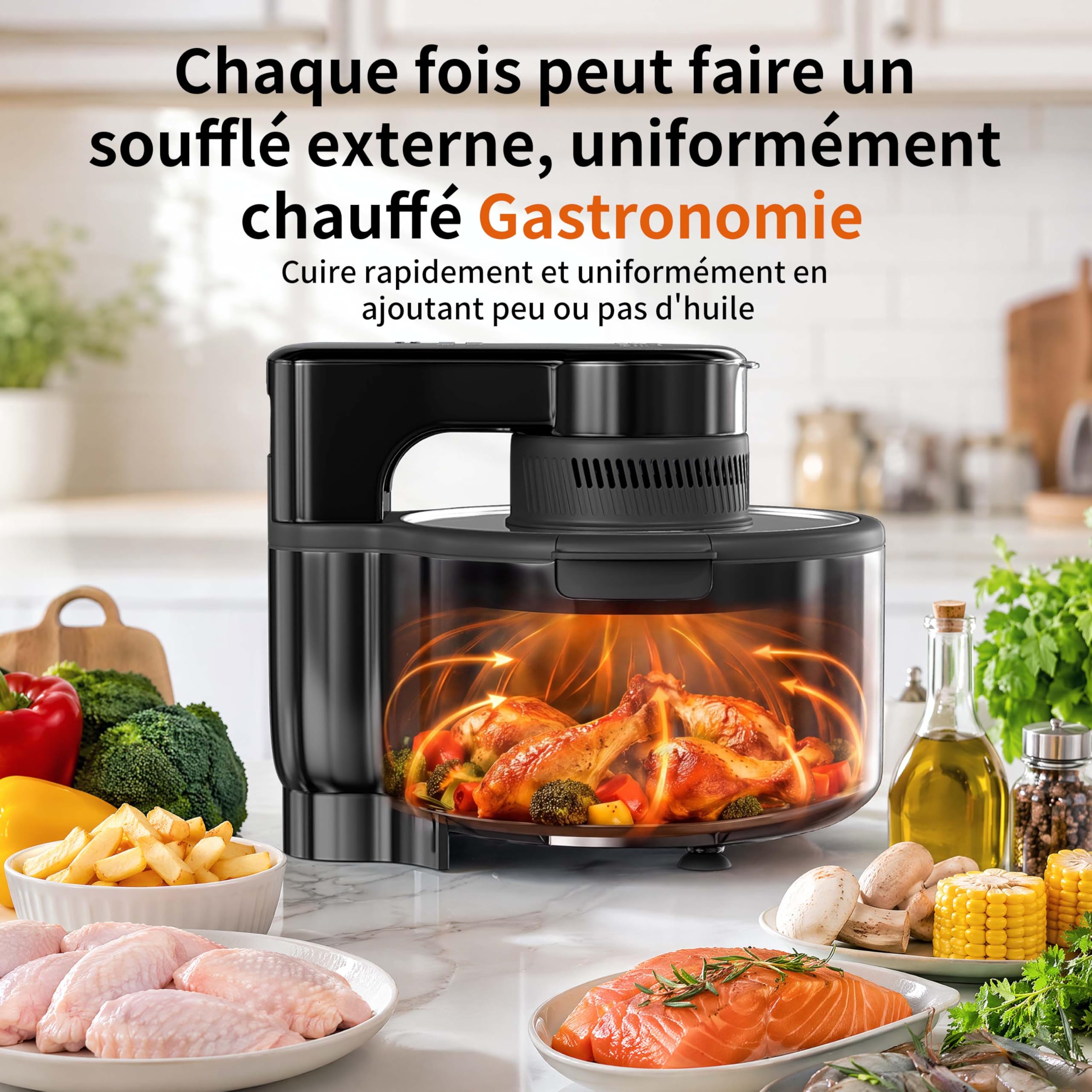 Air Fryer 5L,Friteuse sans huile portable,Diététique,avec Ecran Tactile Digital,Fenêtre de Visualisation,Repas complet, synchronisation, Économie d'énergie (Noir)