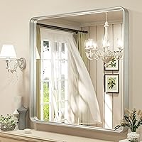 Vista 11 de TETOTE Espejo de marco negro de 16 x 24 pulgadas, espejo de tocador de baño para pared, moderno espejo rectangular de esquina redonda con marco