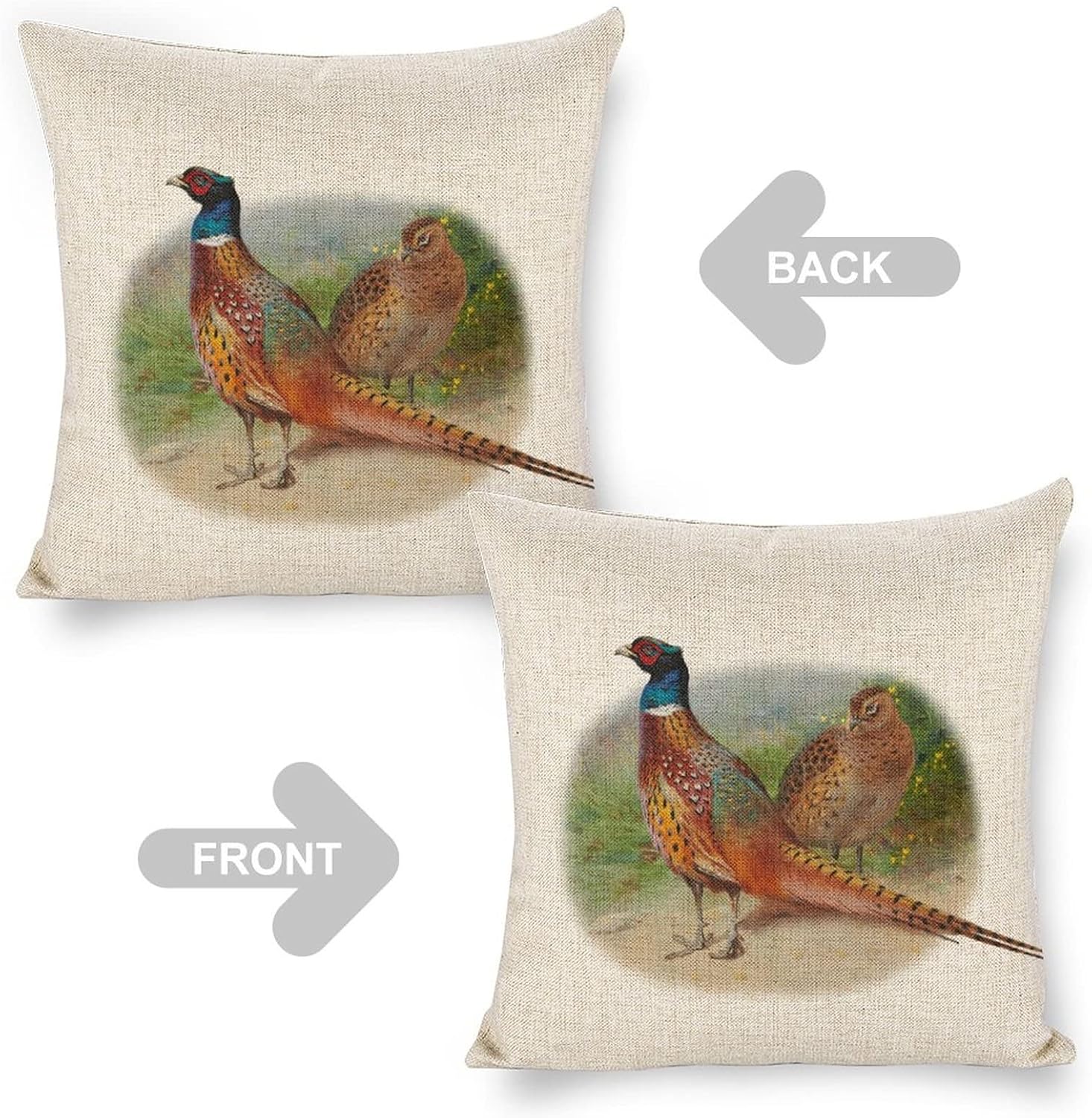 Pheasant Couples Linen Throw Pillow Covers Farmhouse 18x18 Decorative Pillows for Couch Cushion Sofa Outdoor - Image 3