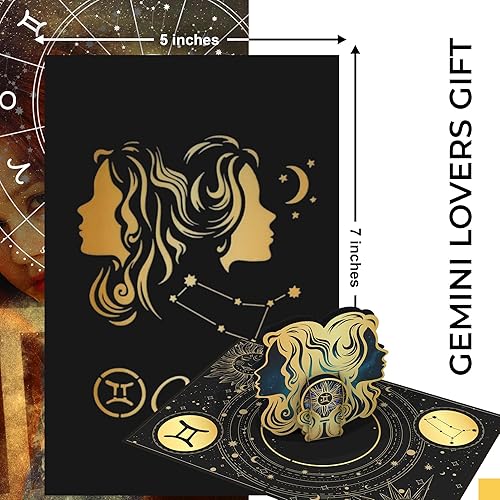 Miniatura 2 de iGifts And Cards Tarjeta emergente de cumpleaños del zodiaco Géminis, felicitación del horóscopo 3D con tarjeta de notas y sobre, constelación de