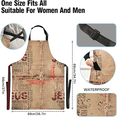 Miniatura 3 de KOPIRIT Delantales de palabras religiosas para mujeres y hombres con bolsillos, delantal de cocina impermeable, delantal de jardinería suave para