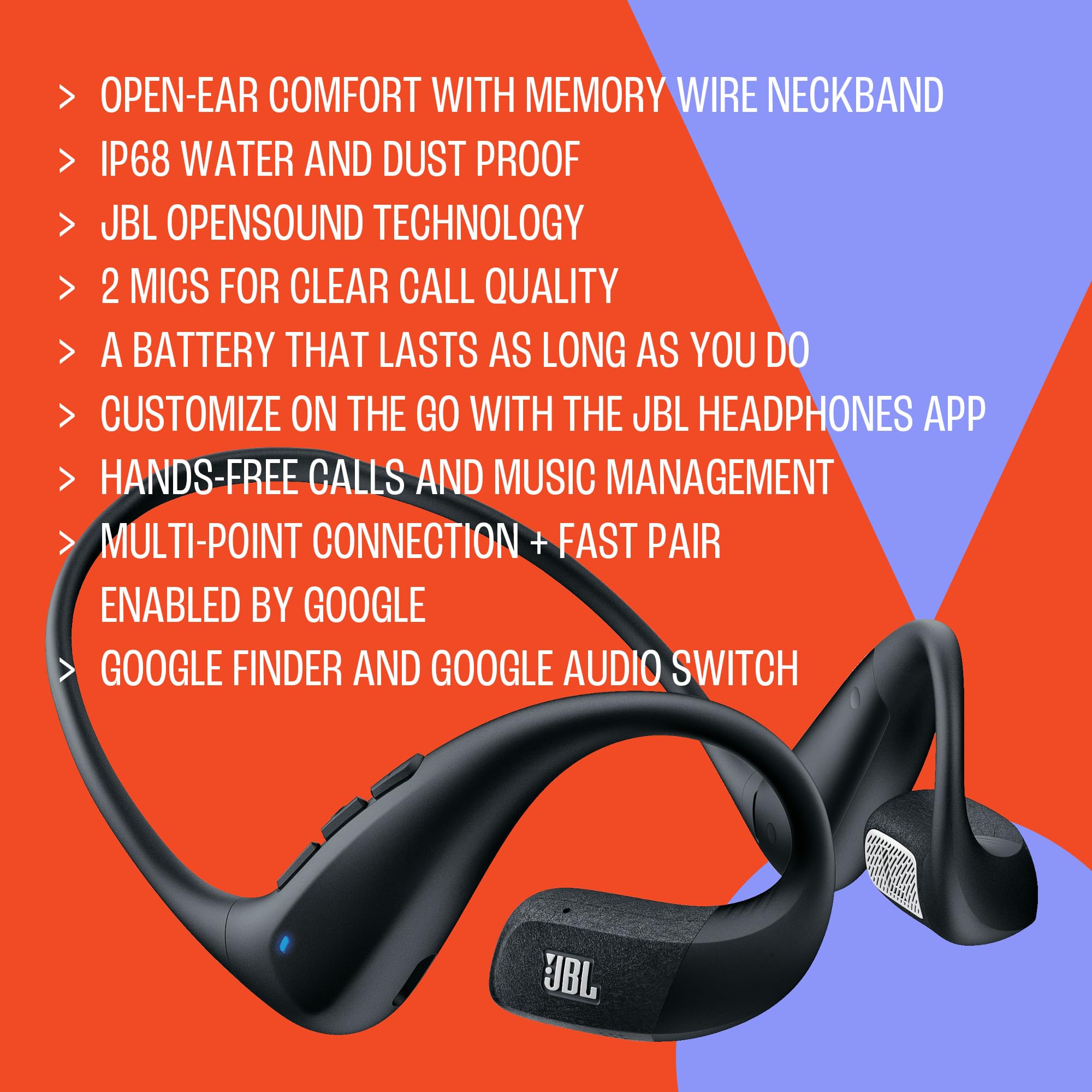 JBL Endurance Pace – bezprzewodowe słuchawki sportowe open-ear Bluetooth z technologią JBL OpenSound, lekki tytanowy pałąk z pamięcią kształtu, wodoodporne (IP68), do 10 h baterii, czarno-szare