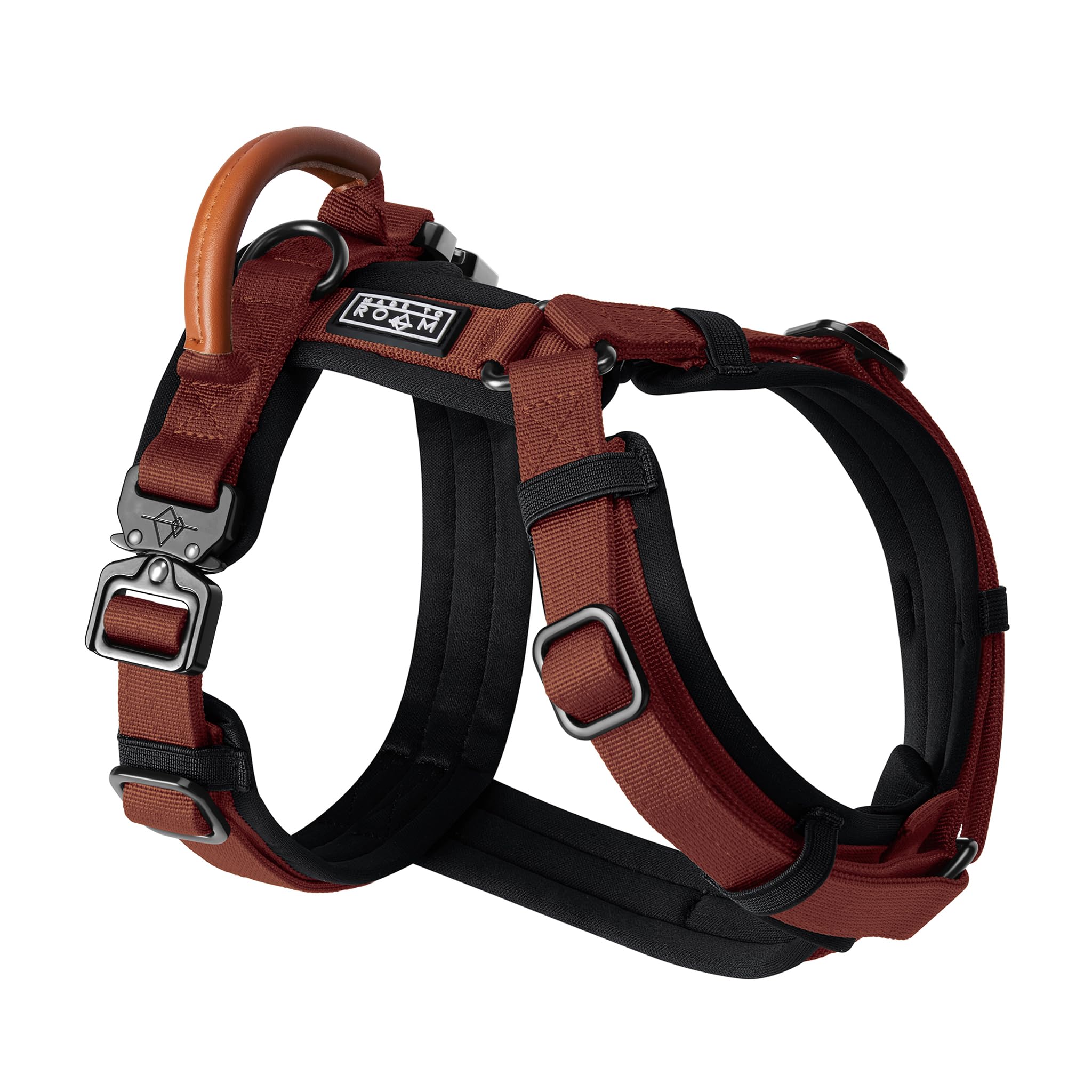 MADE TO ROAM Premium Explorer Harness - Y-Shaped Dog Harness with Adjustable Durable Nylon, Soft Padding, Metal Buckles and Leather Handle for Small,
